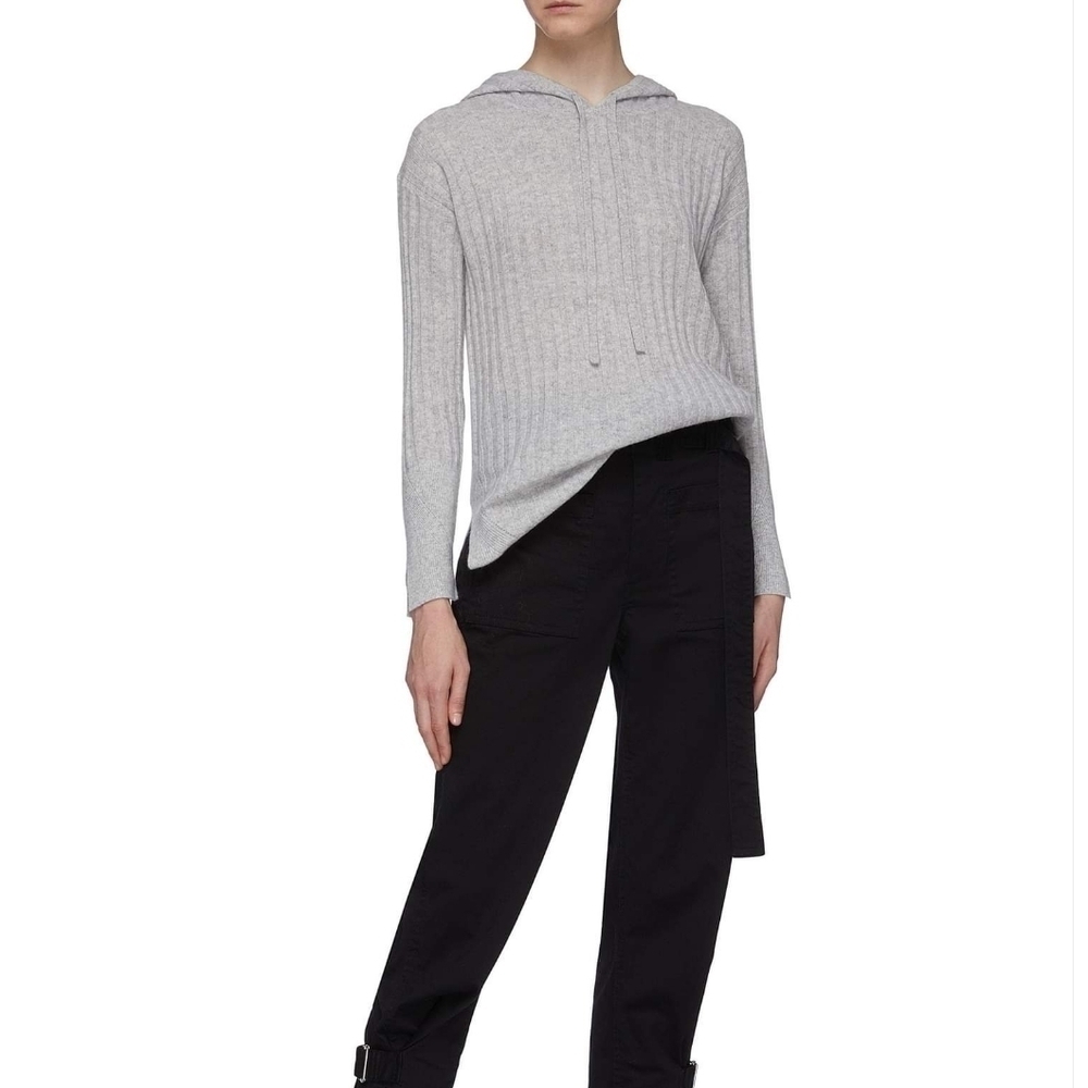New 3.1 Phillip Lim 100% Cashmere Rib Knit Hoodie Sweater Small Women Gray